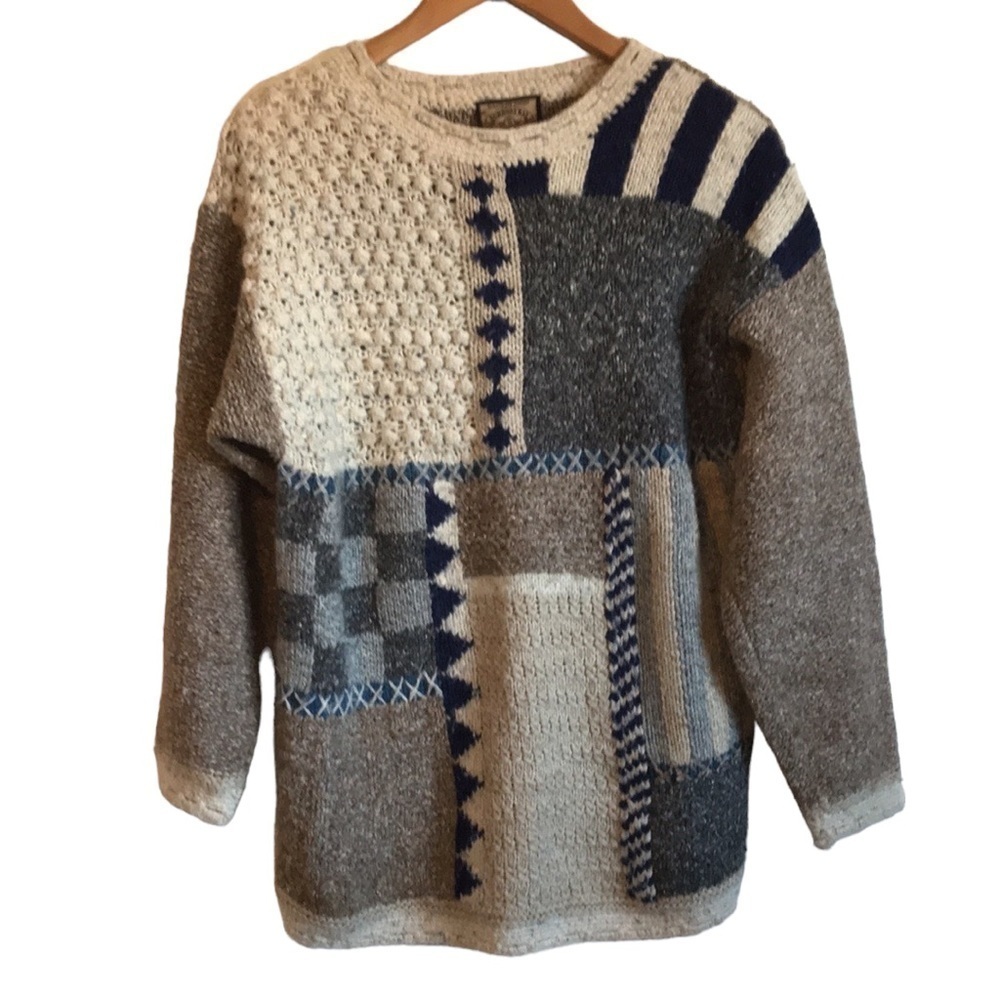 VINTAGE Runaway Bay patchwork wool angora blend knit sweater  Small oversized